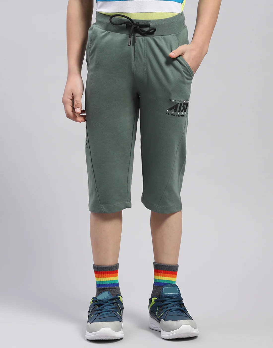 Boys Green Printed Regular Fit Capri - Image 2