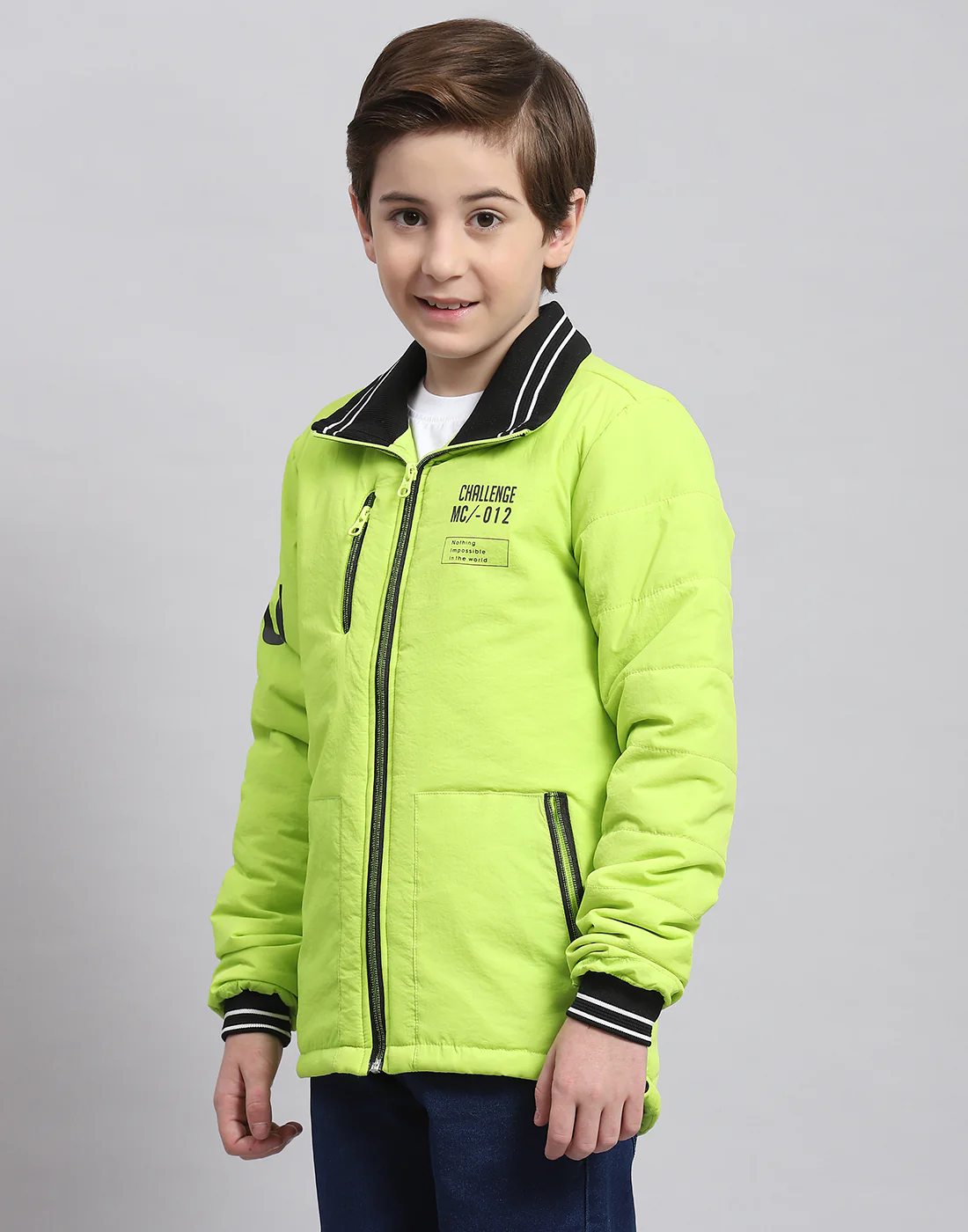 Boys Green Printed Collar Full Sleeve Boys Jacket - Image 3