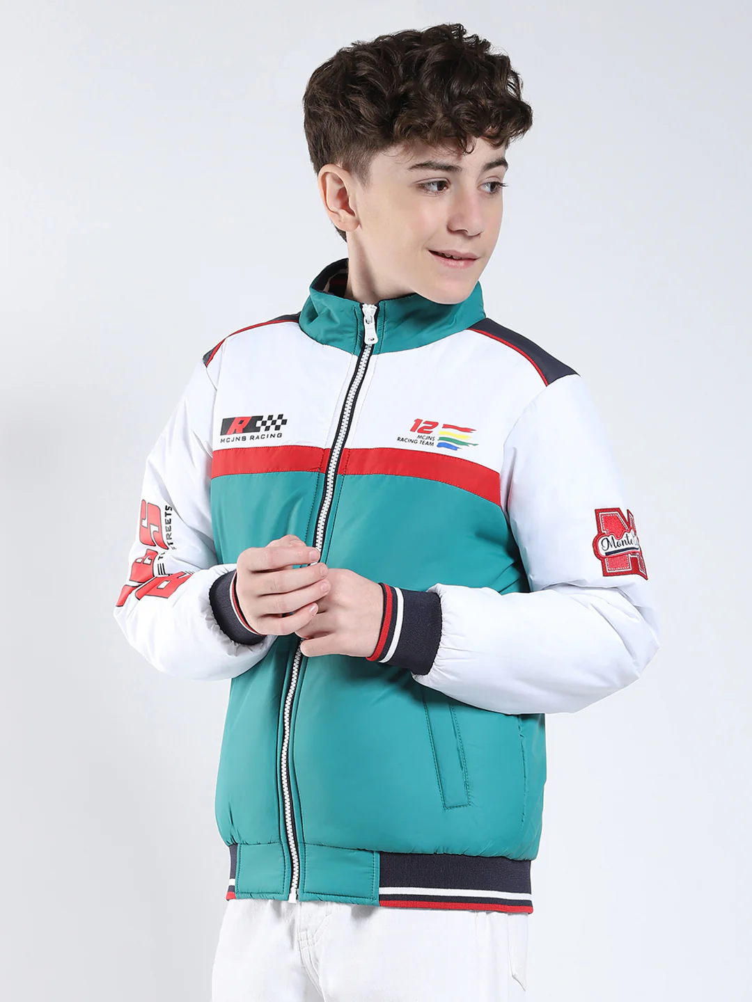 Boys Green Printed Collar Full Sleeve Boys Jacket - Image 3