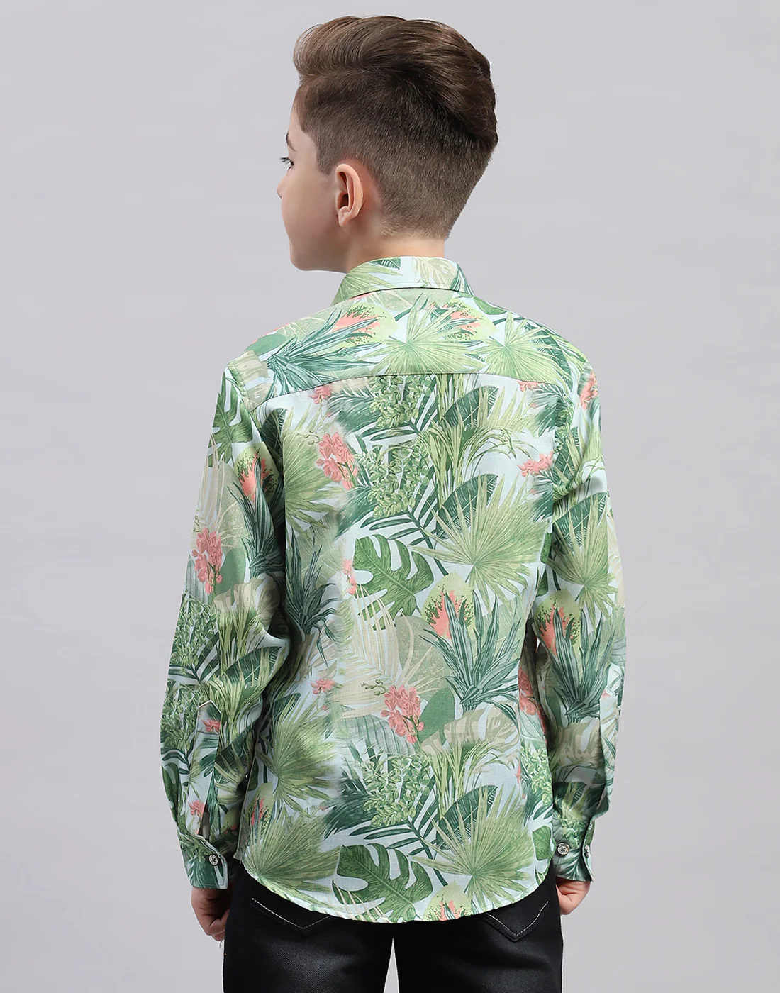 Boys Green Printed Collar Full Sleeve Shirt - Image 5