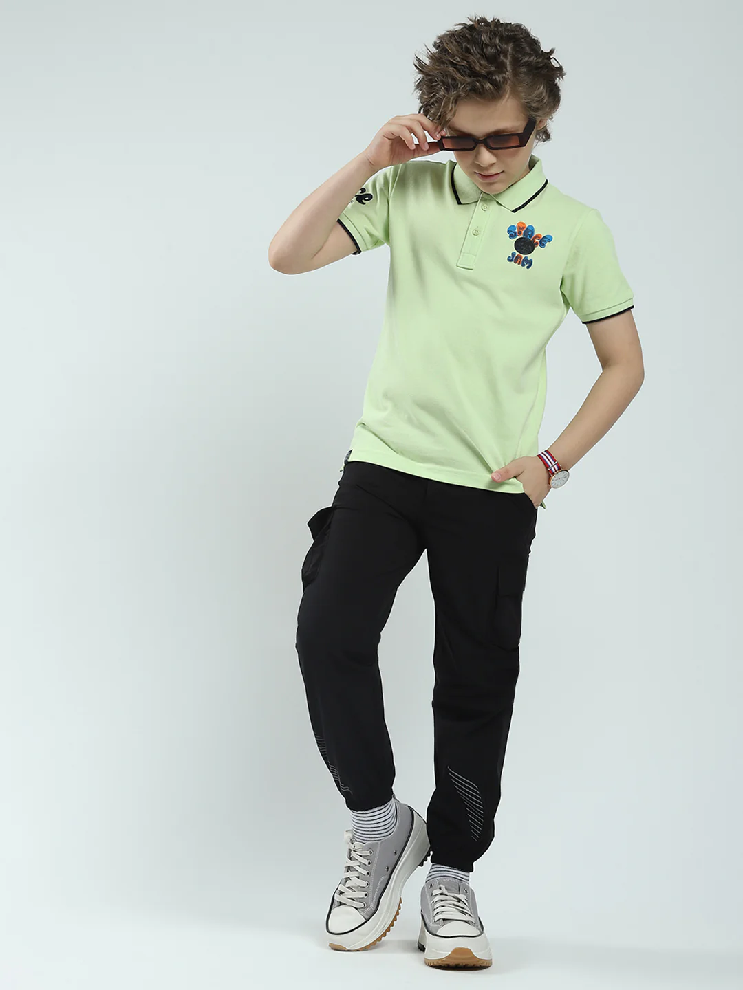 Boys Green Printed Collar Half Sleeve T-Shirt - Image 2