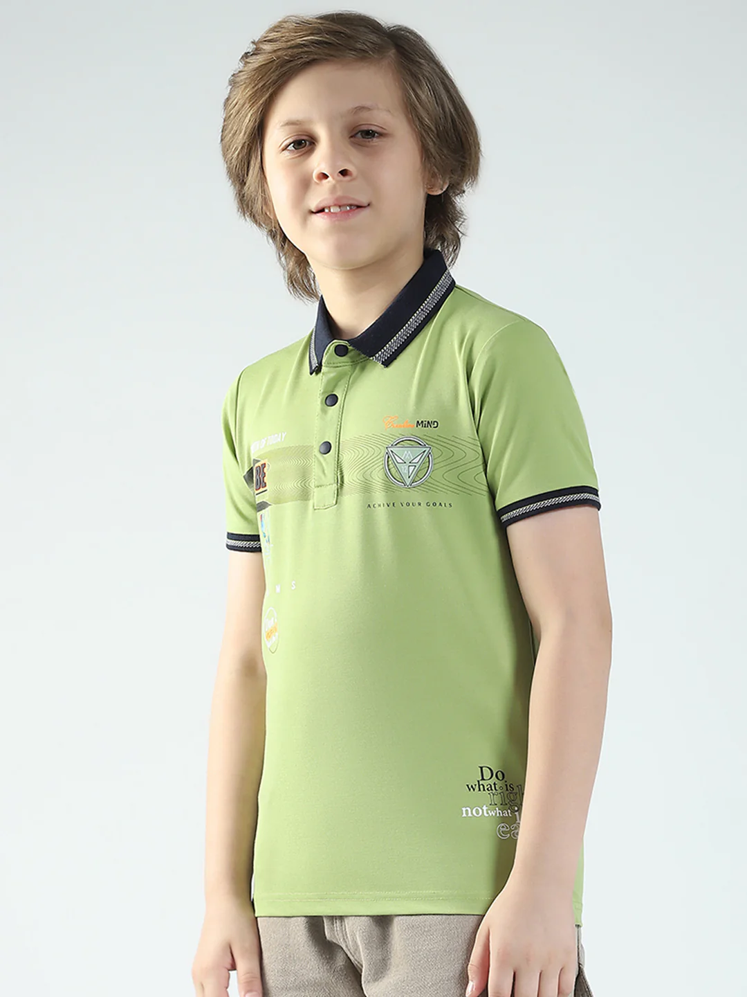 Boys Green Printed Collar Half Sleeve T-Shirt - Image 3