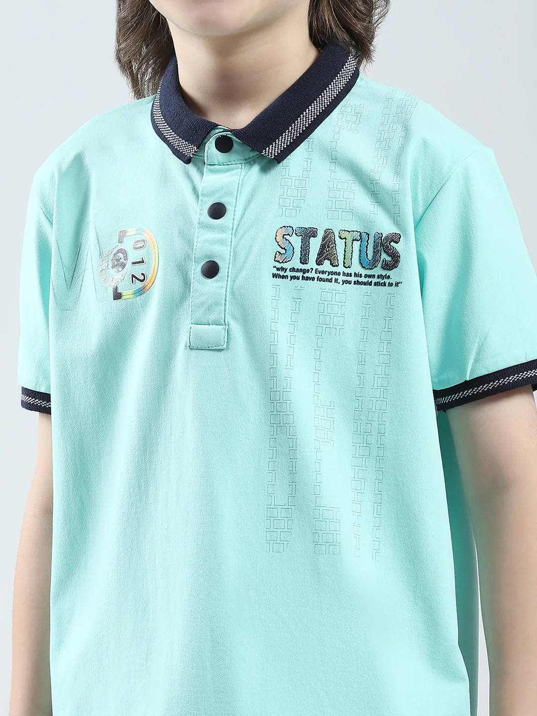Boys Green Printed Collar Half Sleeve T-Shirt - Image 6