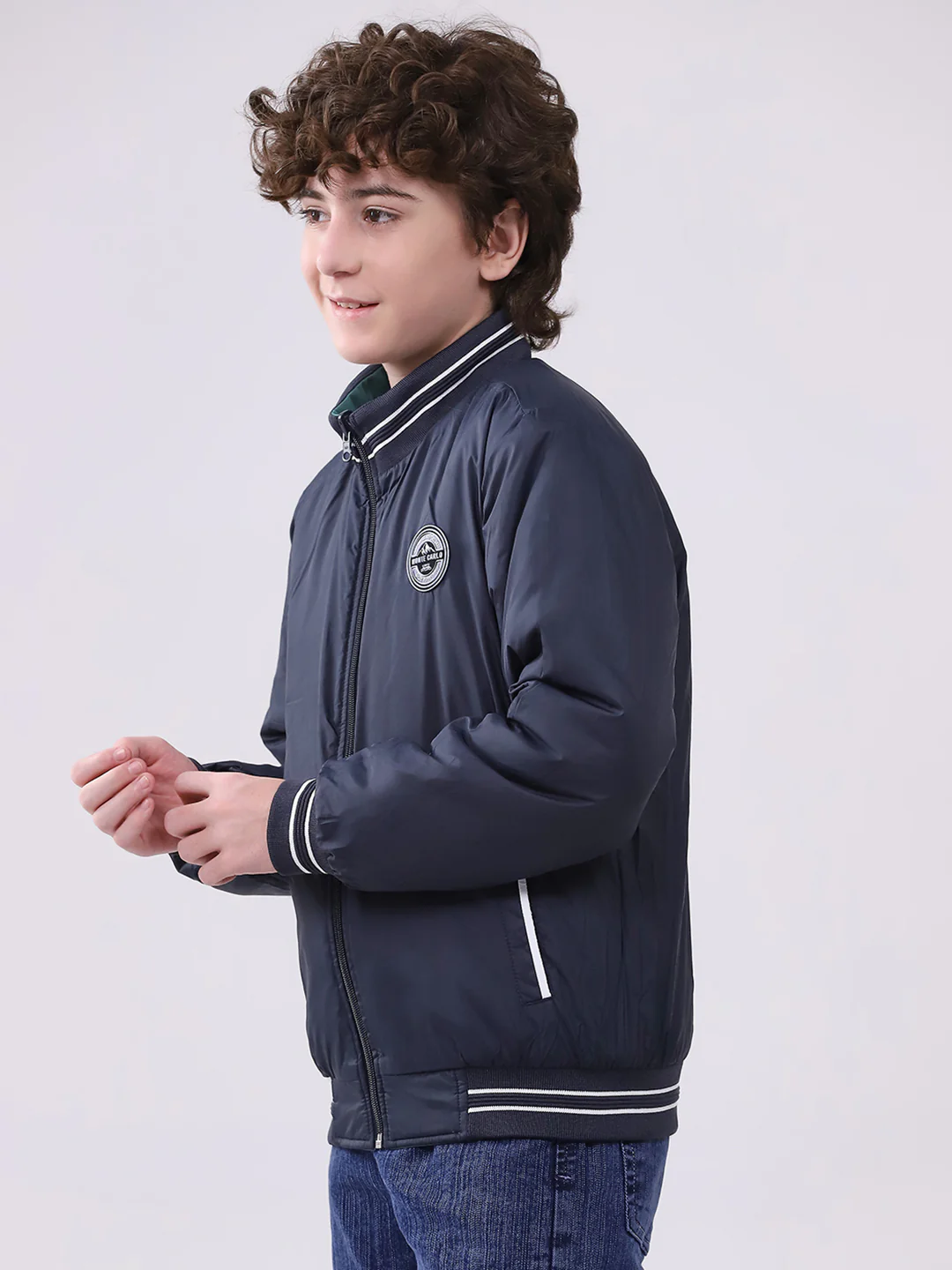 Boys Green Printed Hooded Full Sleeve Boys Reversible Jacket - Image 8