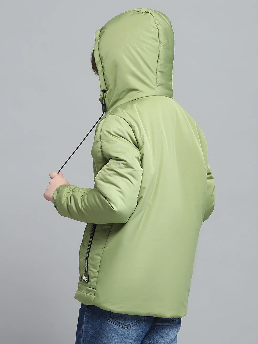 Boys Green Printed Hooded Full Sleeve Jacket - Image 5