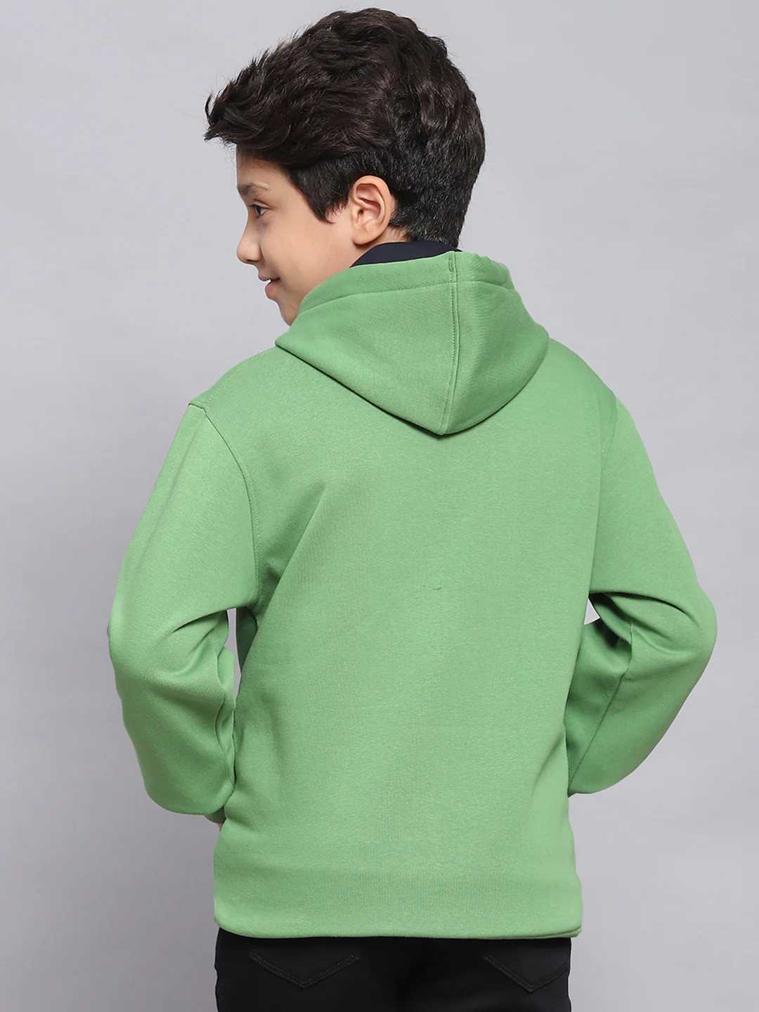 Boys Green Printed Hooded Full Sleeve Sweatshirt - Image 5