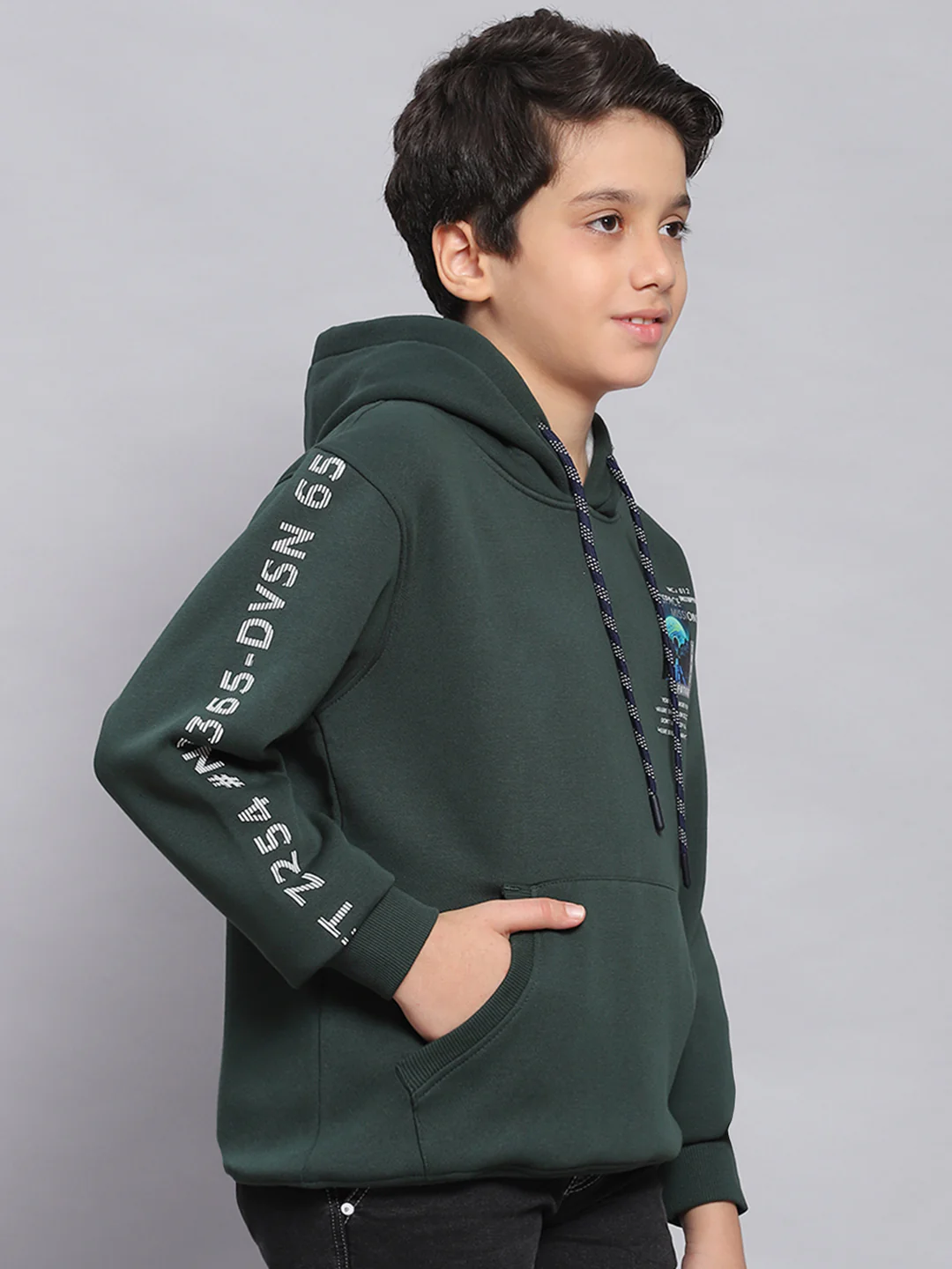 Boys Green Printed Hooded Full Sleeve Sweatshirt - Image 4