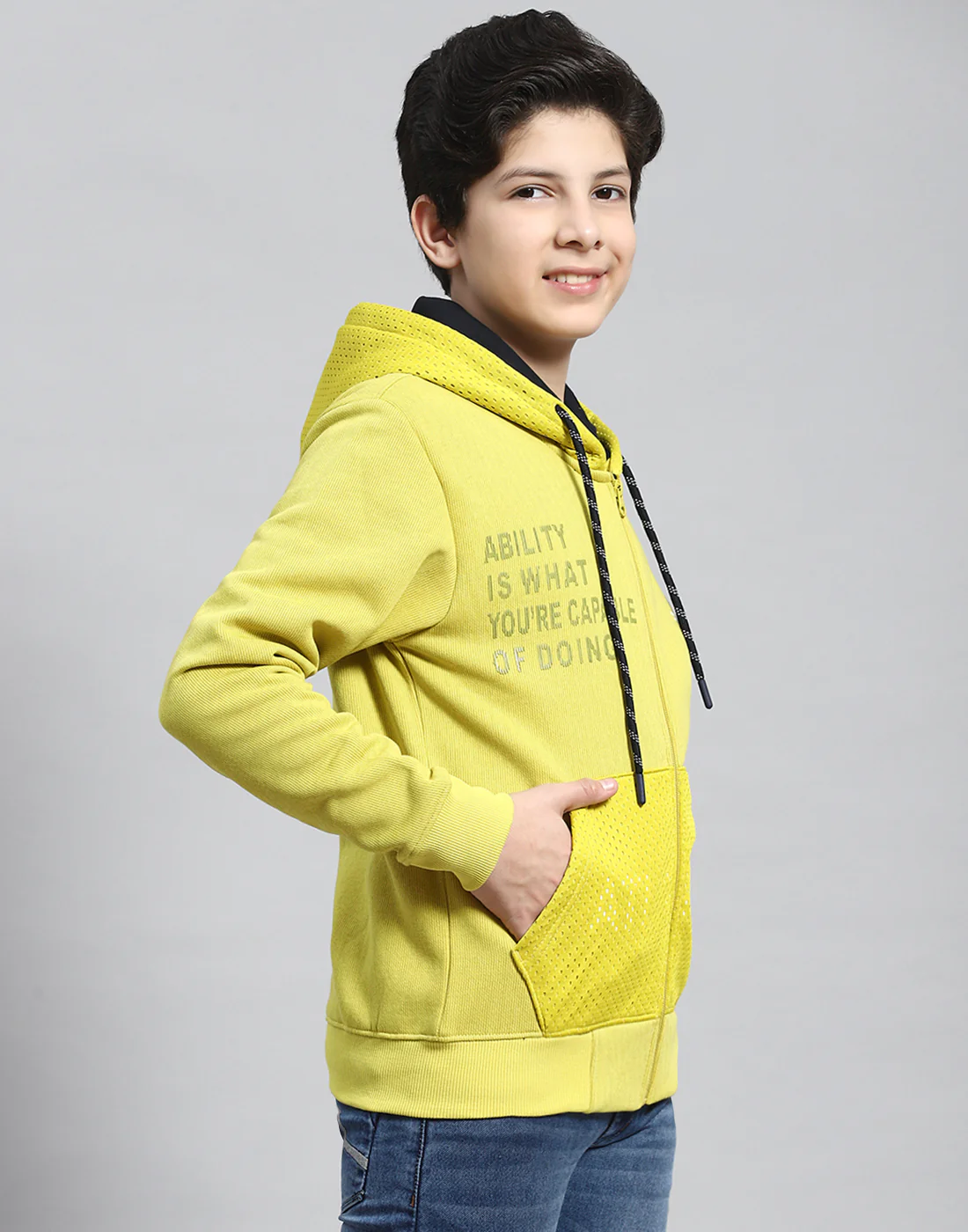 Boys Green Printed Hooded Full Sleeve Sweatshirt - Image 4
