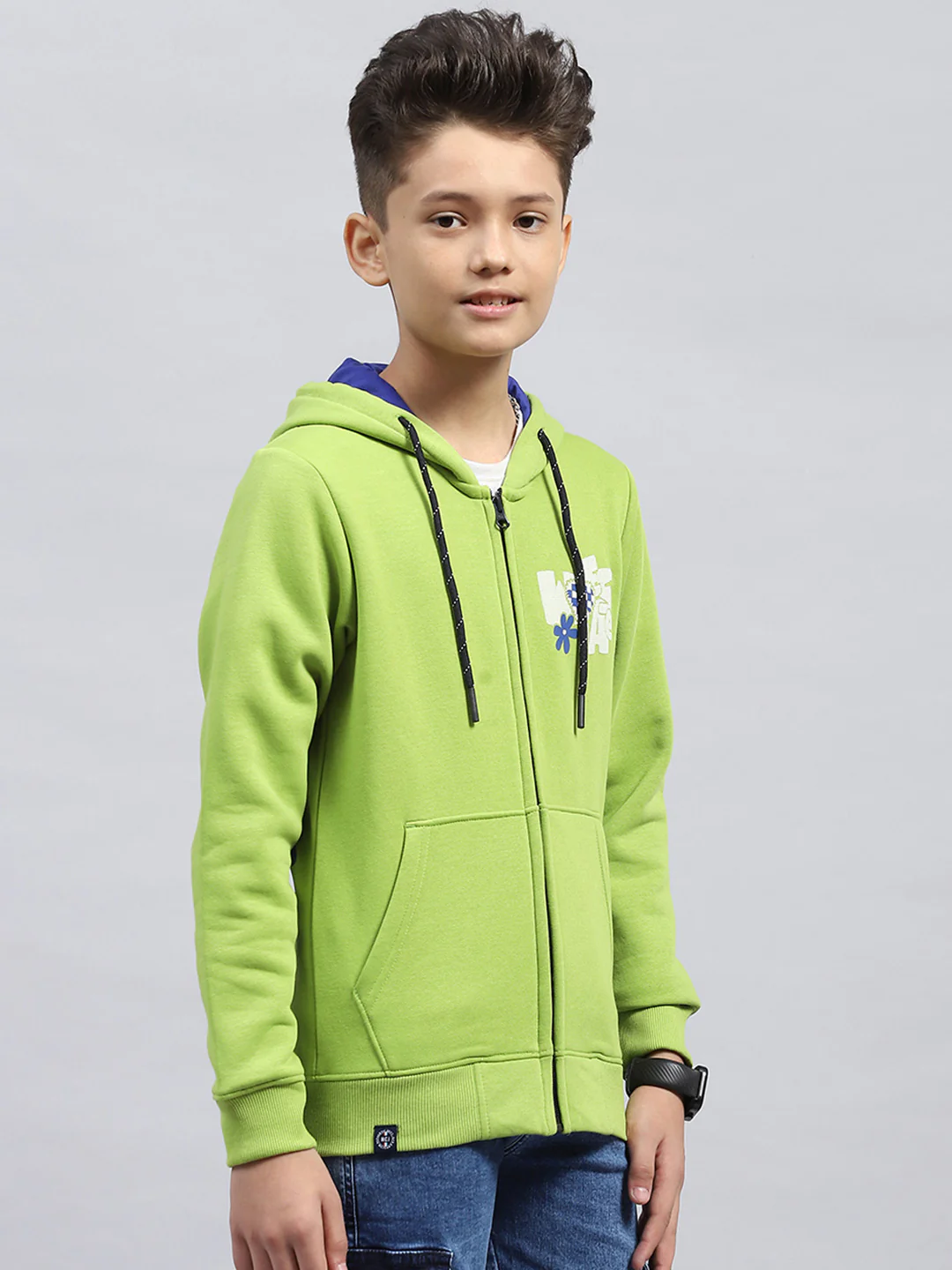 Boys Green Printed Hooded Full Sleeve Sweatshirt - Image 4