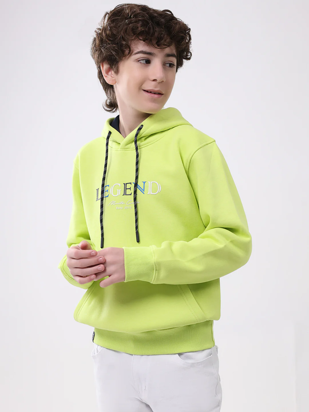 Boys Green Printed Hooded Full Sleeve Sweatshirt - Image 3