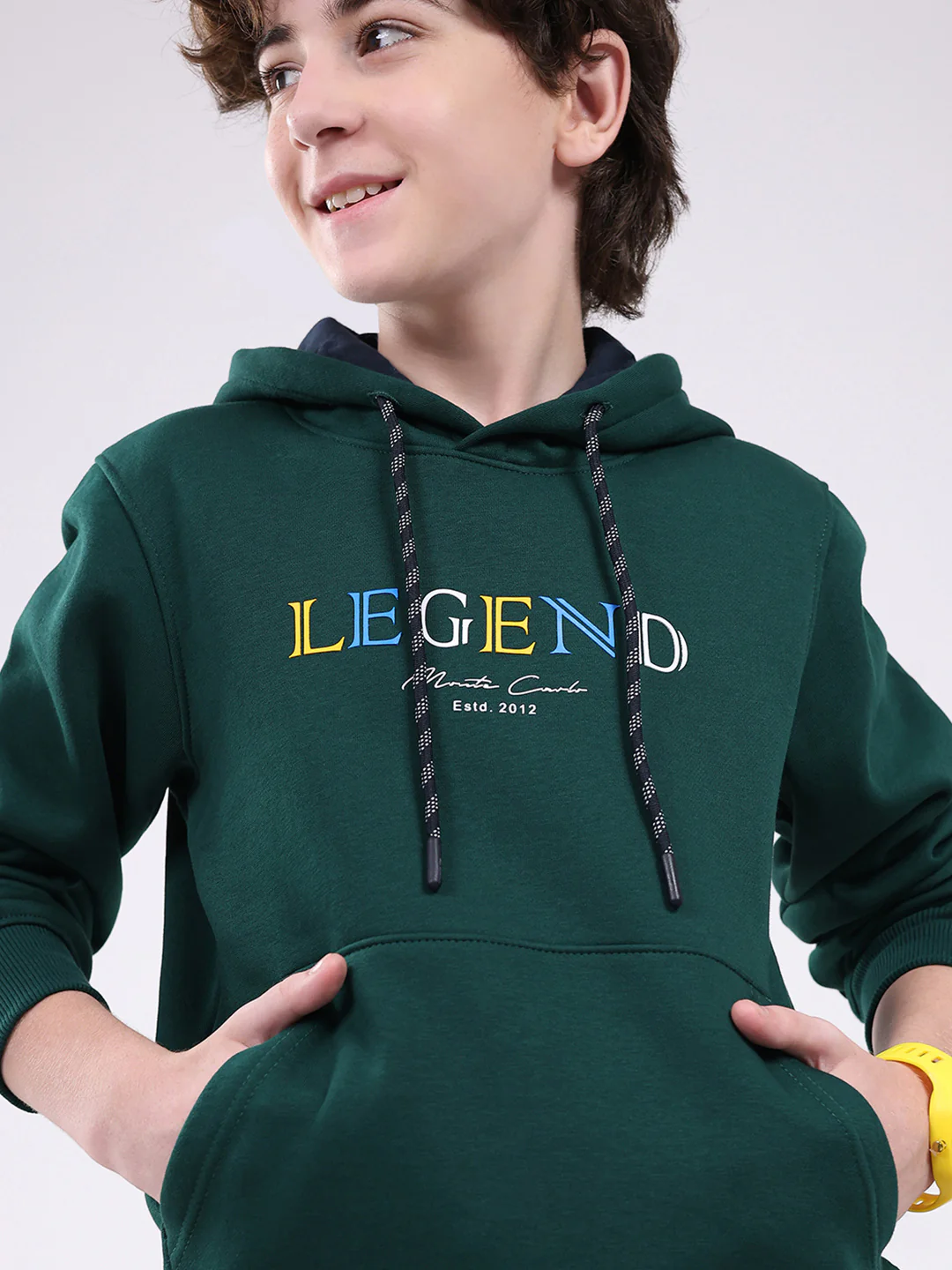 Boys Green Printed Hooded Full Sleeve Sweatshirt - Image 6