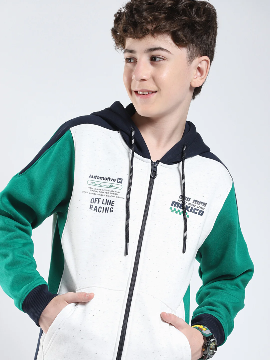 Boys Green Printed Hooded Full Sleeve Sweatshirt - Image 6
