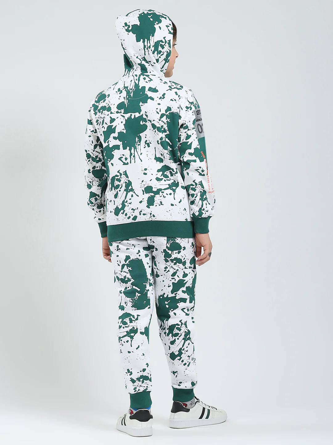 Boys Green Printed Hooded Full Sleeve Tracksuit - Image 5