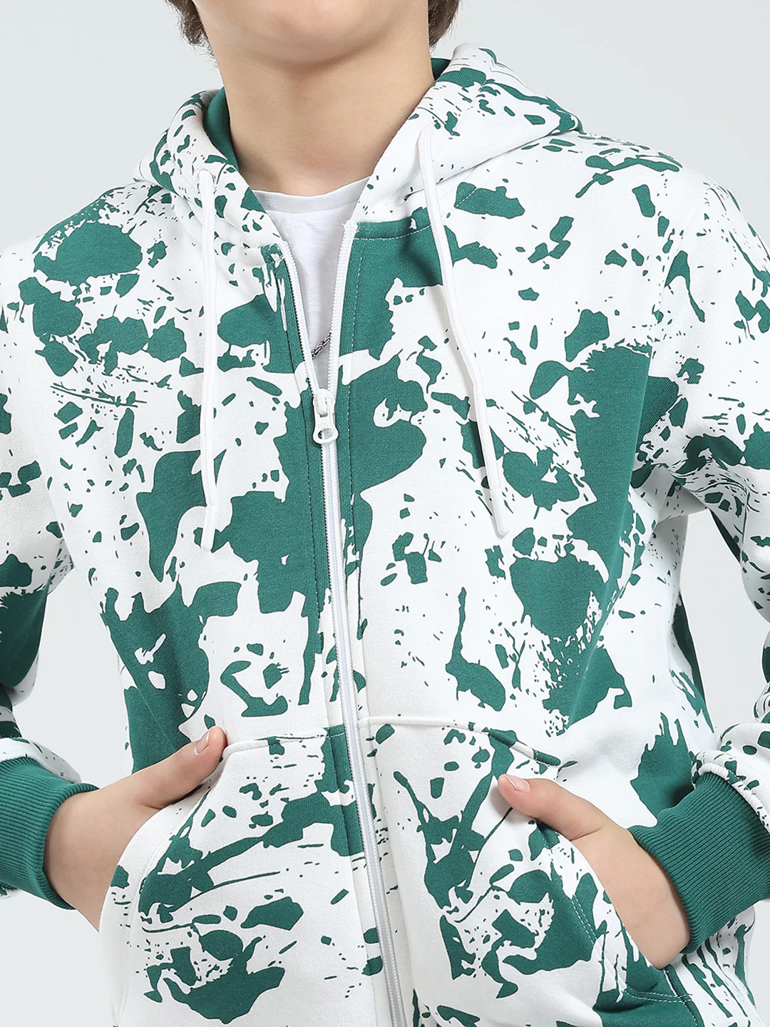 Boys Green Printed Hooded Full Sleeve Tracksuit - Image 6