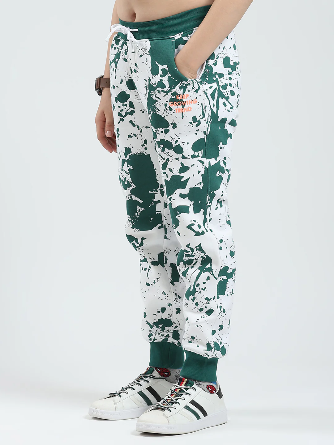 Boys Green Printed Hooded Full Sleeve Tracksuit - Image 7