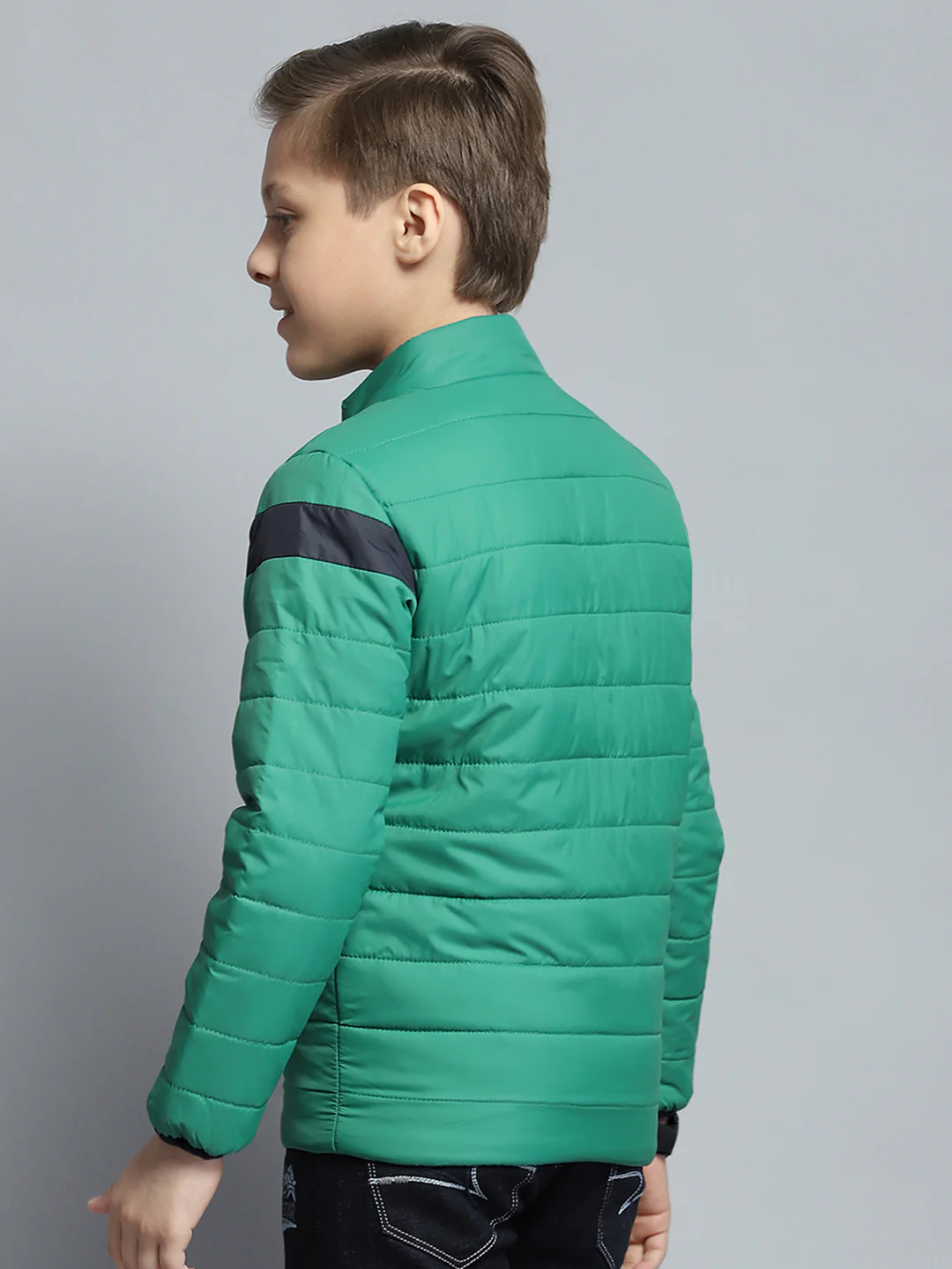 Boys Green Printed Mock Neck Full Sleeve Jacket - Image 5