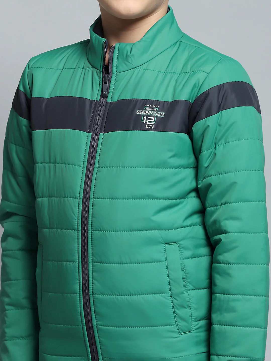 Boys Green Printed Mock Neck Full Sleeve Jacket - Image 7