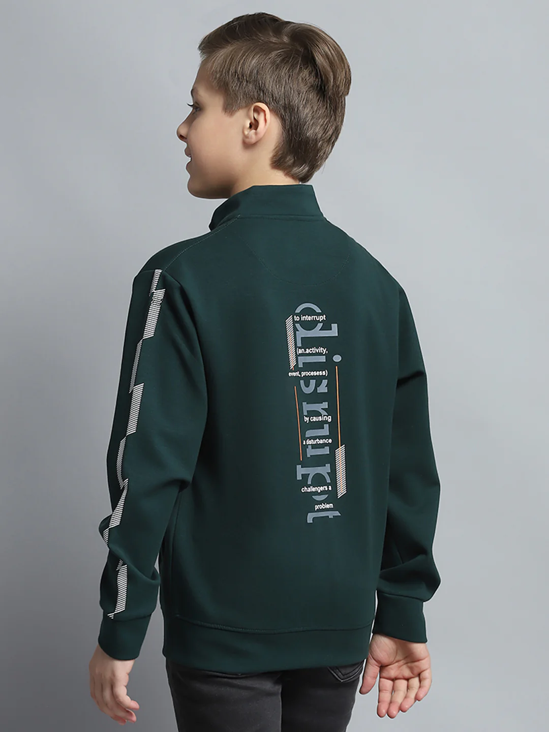 Boys Green Printed Mock Neck Full Sleeve Sweatshirt - Image 5