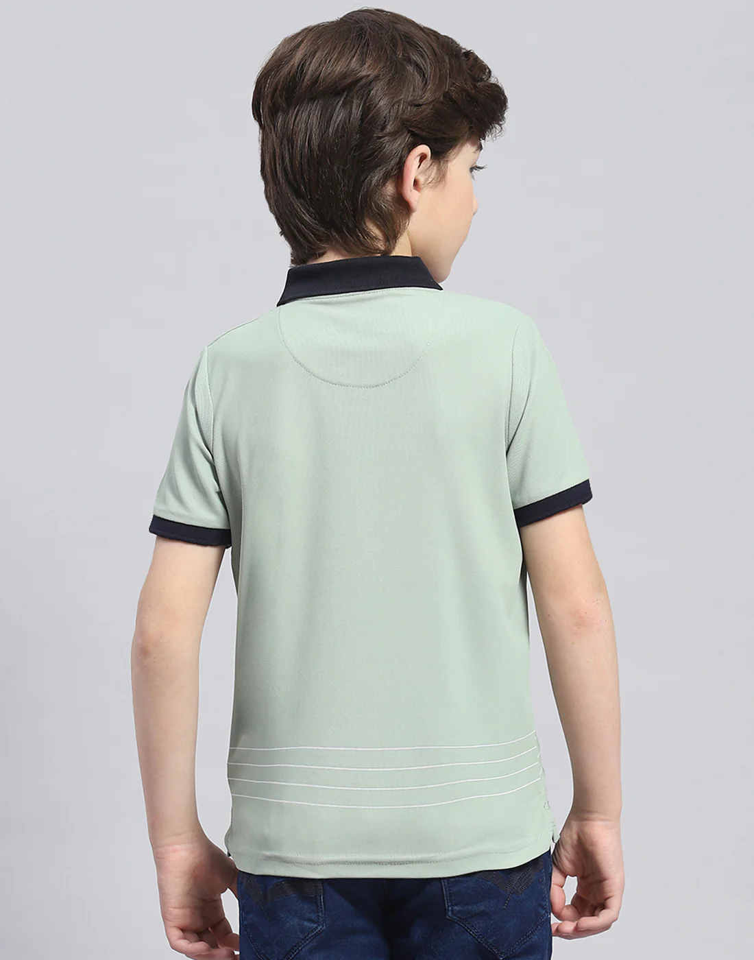 Boys Green Printed Polo Collar Half Sleeve T-Shirt - Image 5
