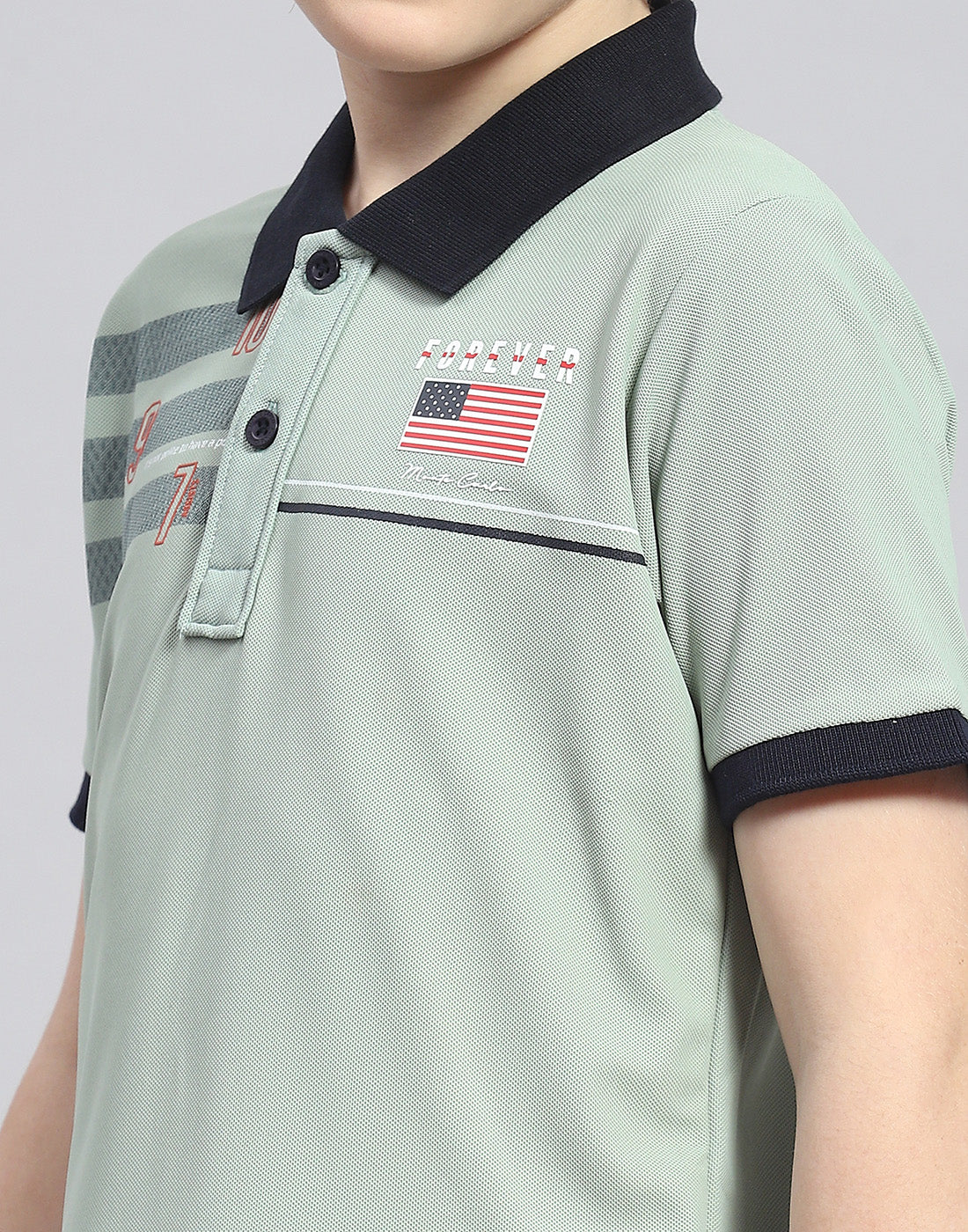 Boys Green Printed Polo Collar Half Sleeve T-Shirt - Image 7