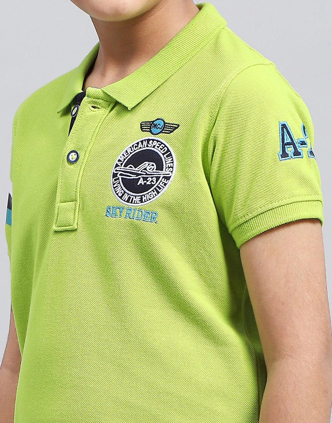 Boys Green Printed Polo Collar Half Sleeve T-Shirt - Image 6