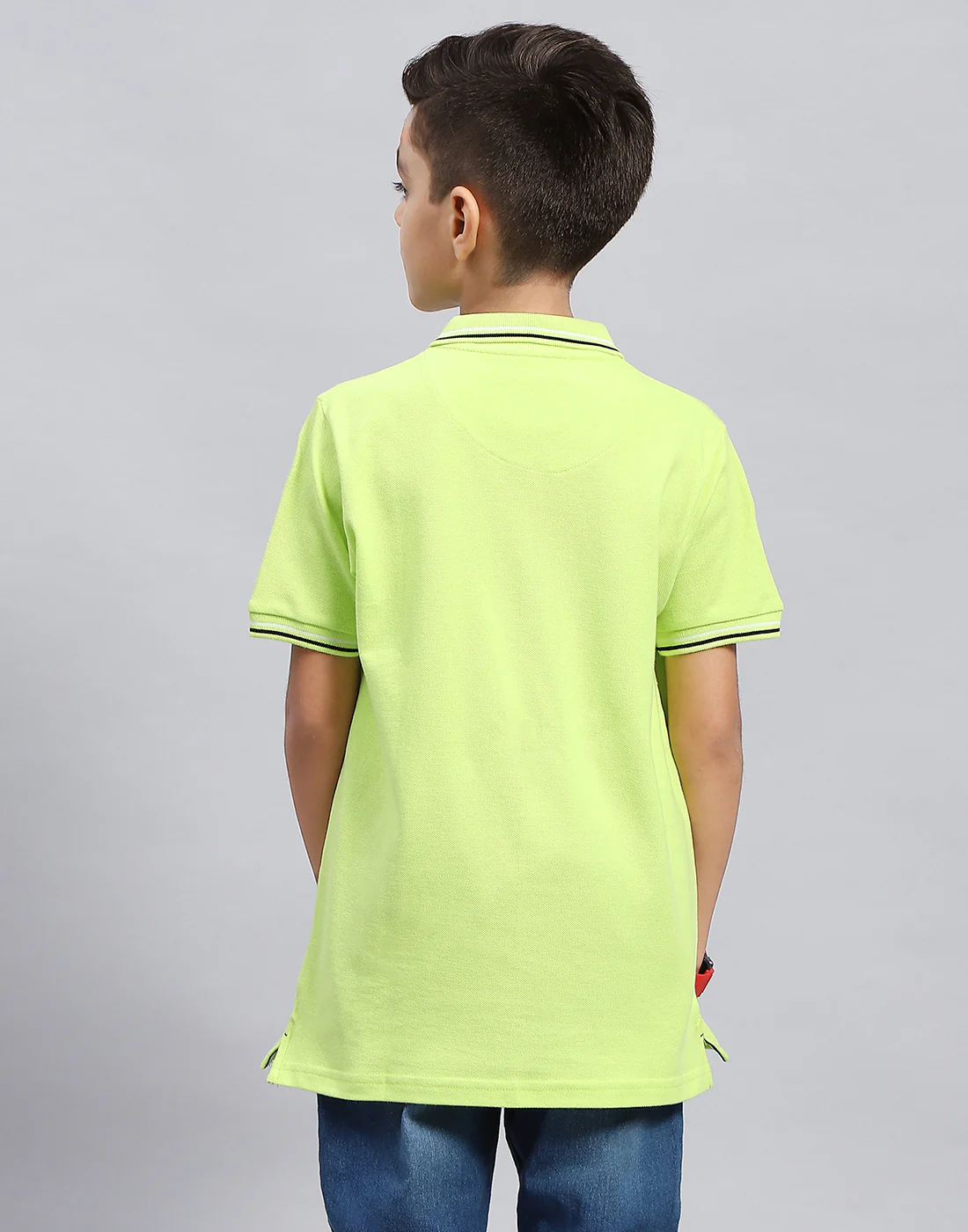 Boys Green Printed Polo Collar Half Sleeve T-Shirt - Image 6