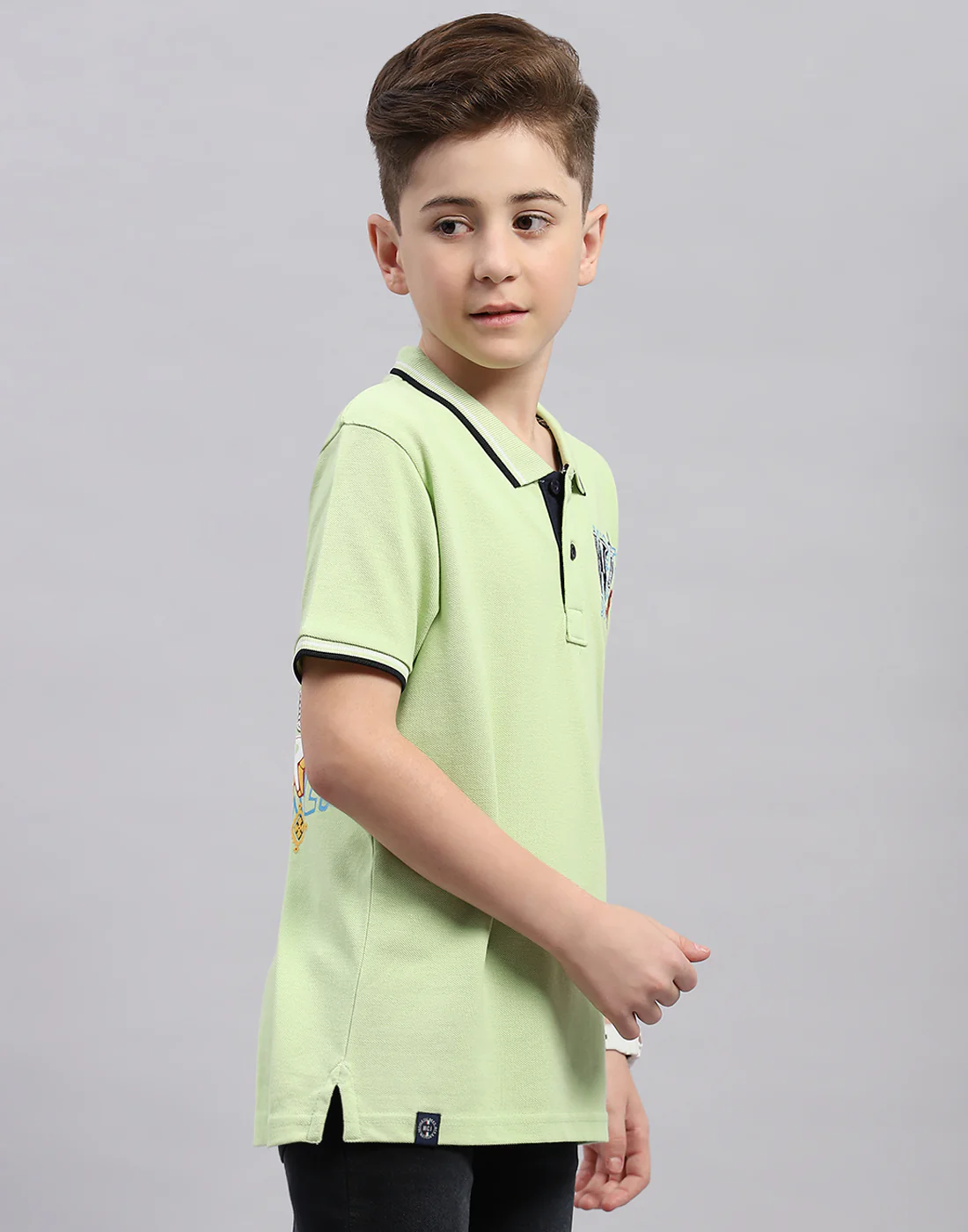 Boys Green Printed Polo Collar Half Sleeve T-Shirt - Image 4