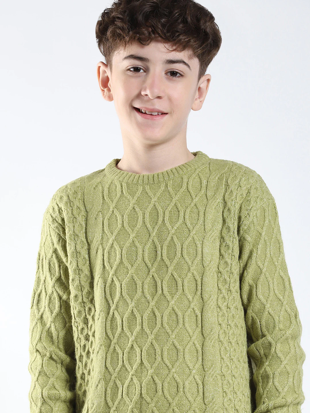 Boys Green Printed Round Neck Full Sleeve Pullover - Image 6