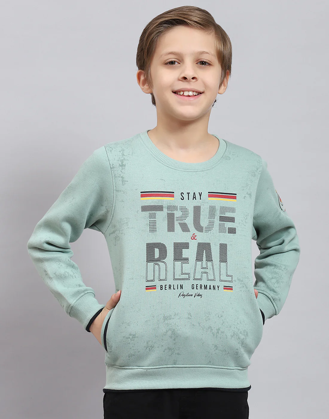 Boys Green Printed Round Neck Full Sleeve Sweatshirt - Image 2