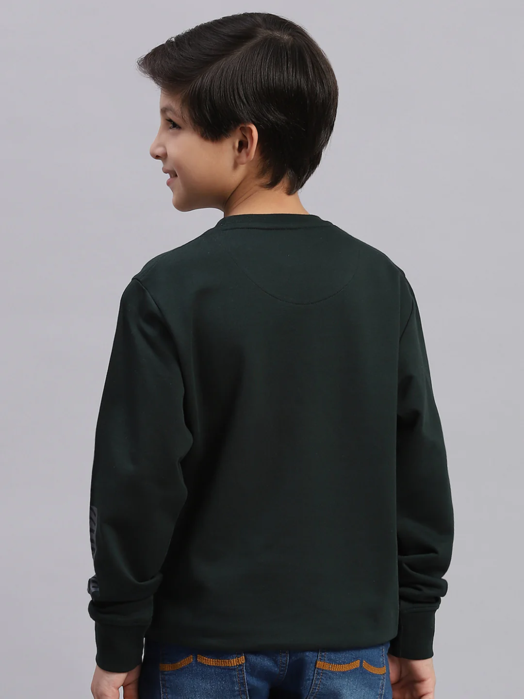 Boys Green Printed Round Neck Full Sleeve Sweatshirt - Image 4