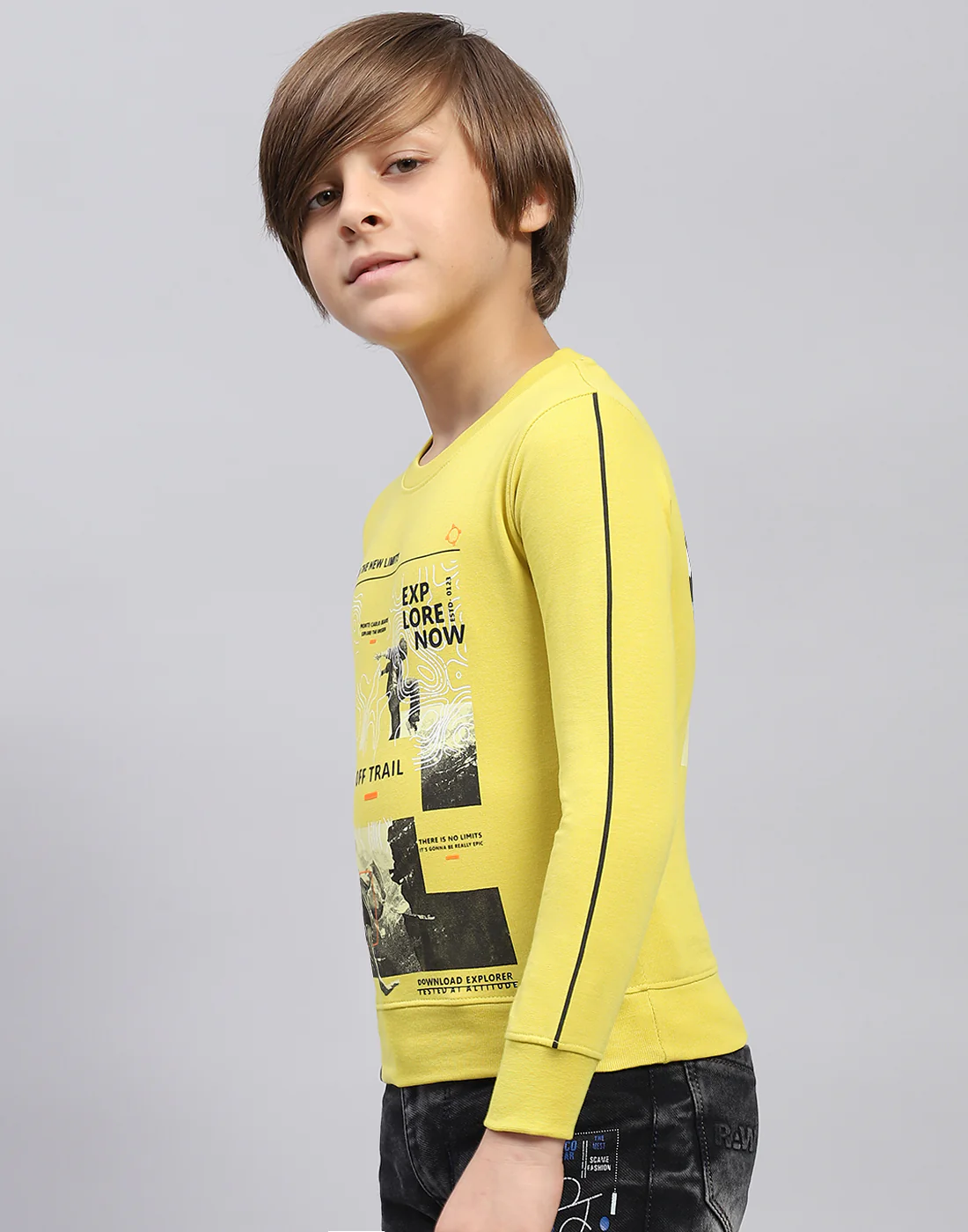 Boys Green Printed Round Neck Full Sleeve Sweatshirt - Image 3