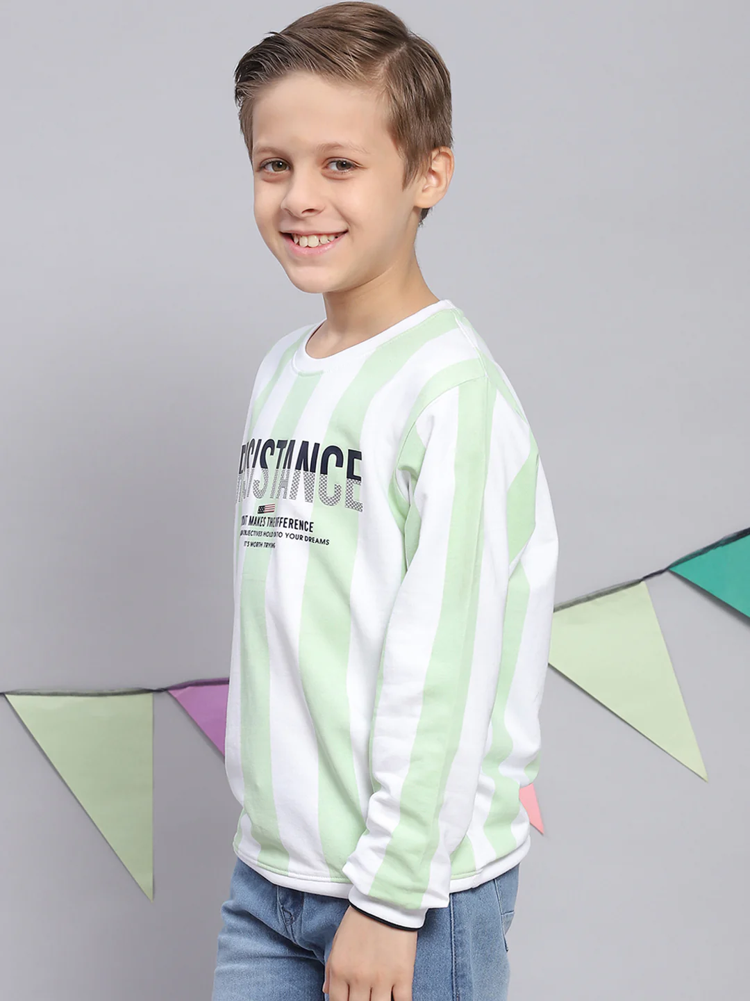 Boys Green Printed Round Neck Full Sleeve Sweatshirt - Image 3