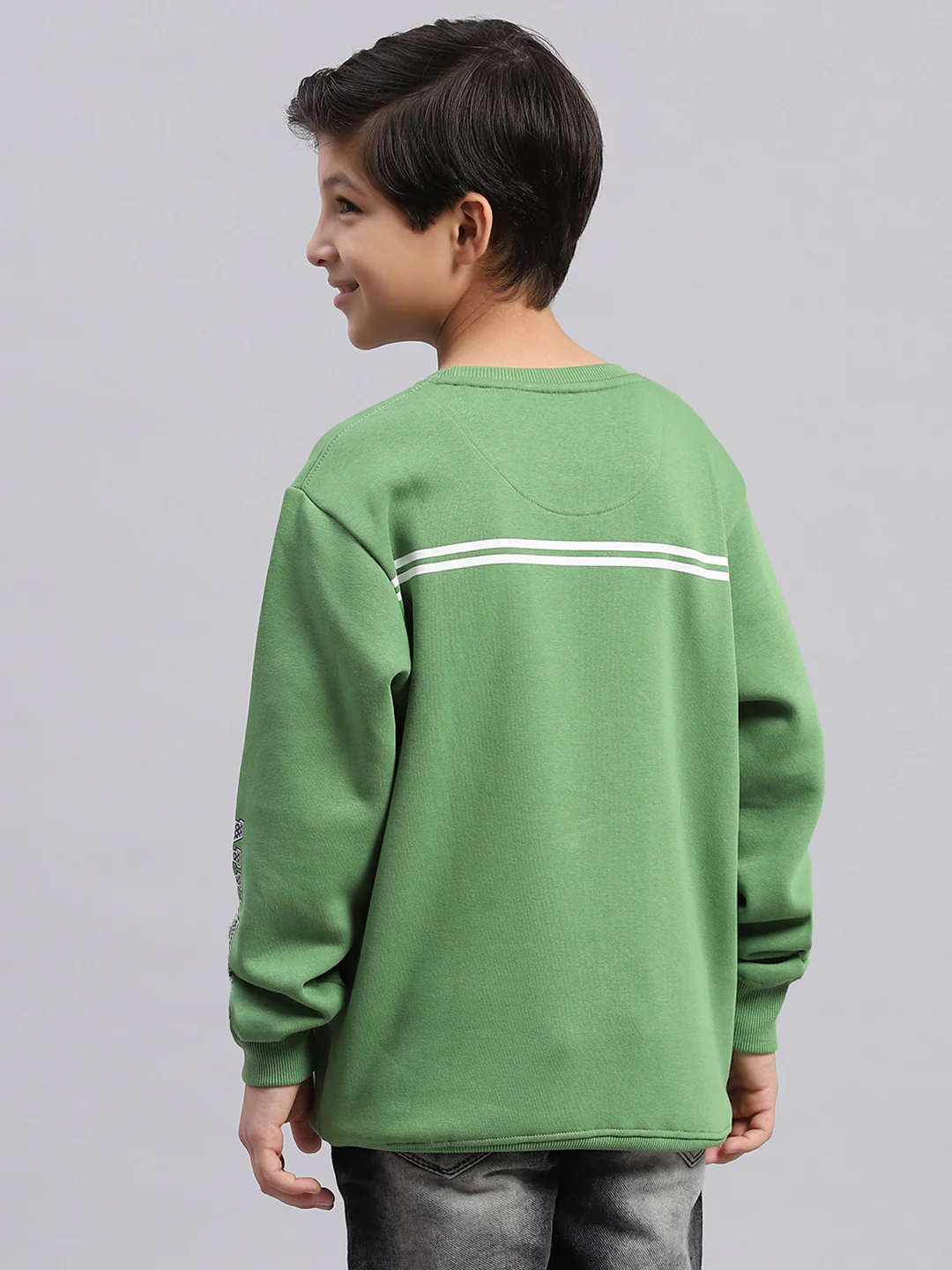 Boys Green Printed Round Neck Full Sleeve Sweatshirt - Image 5