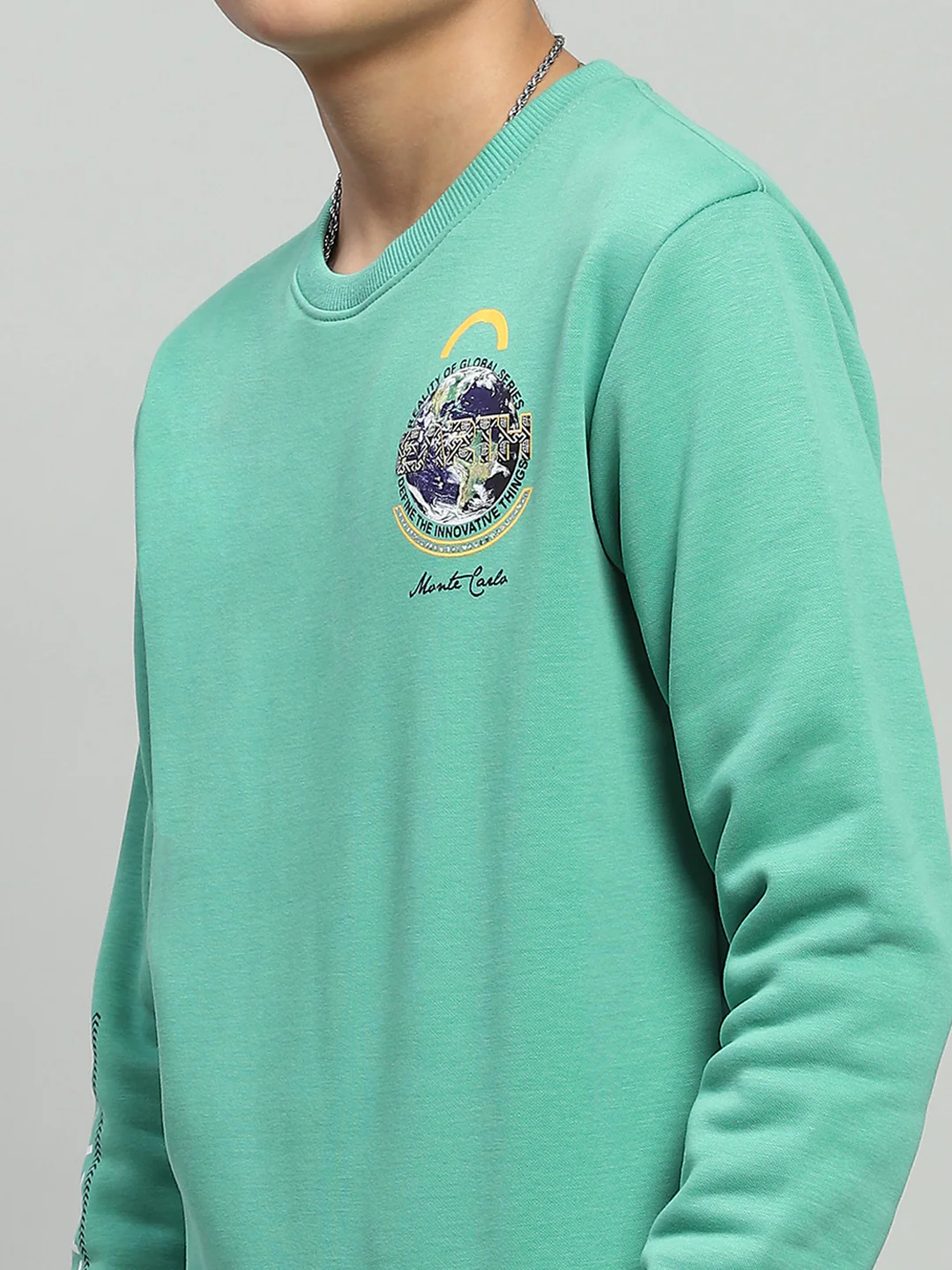 Boys Green Printed Round Neck Full Sleeve Sweatshirt - Image 7