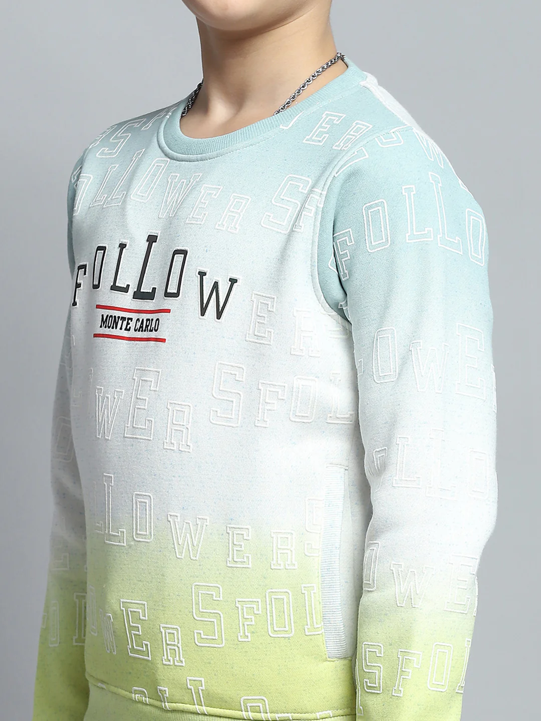Boys Green Printed Round Neck Full Sleeve Sweatshirt - Image 6