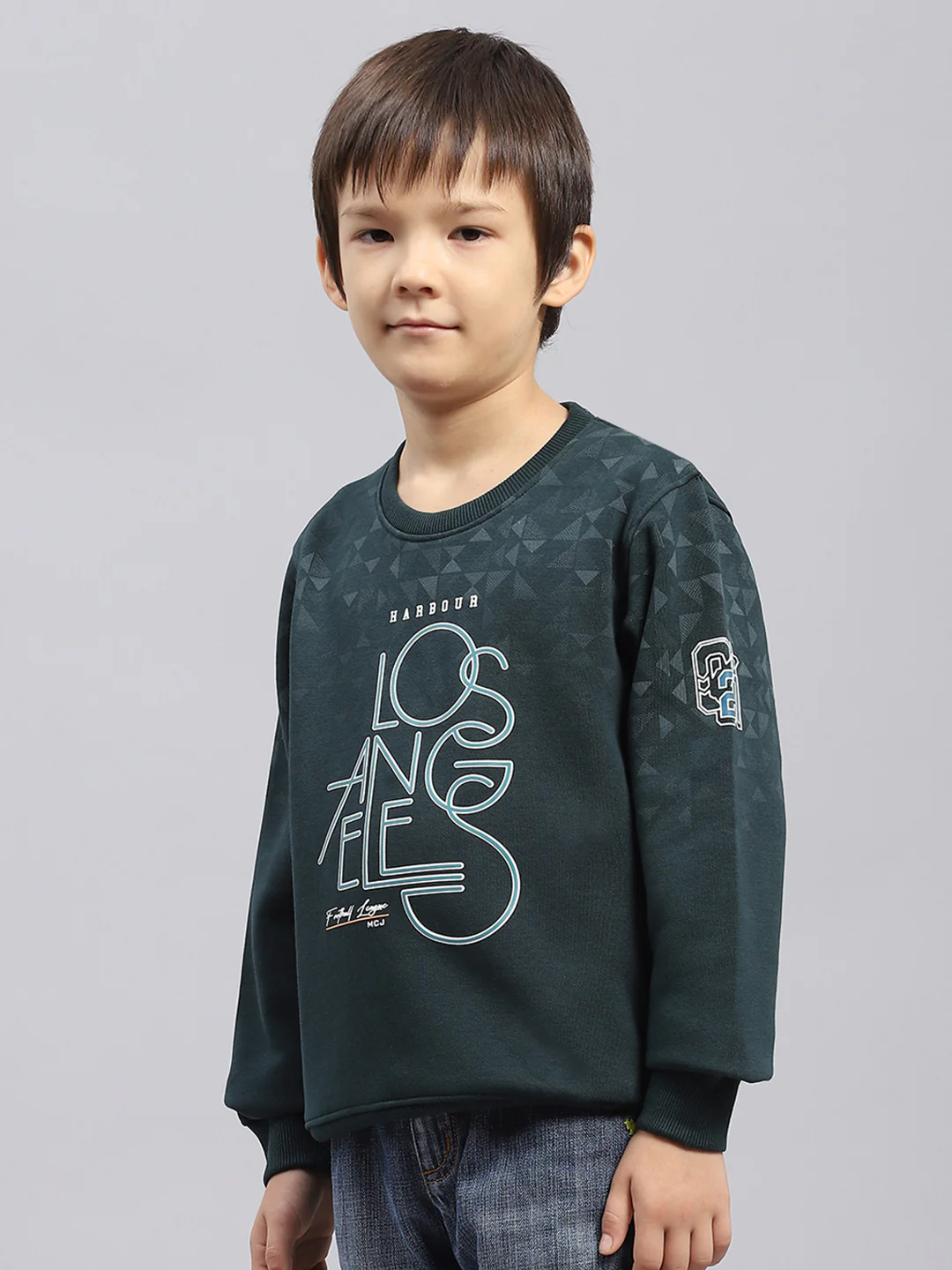 Boys Green Printed Round Neck Full Sleeve Sweatshirt - Image 3