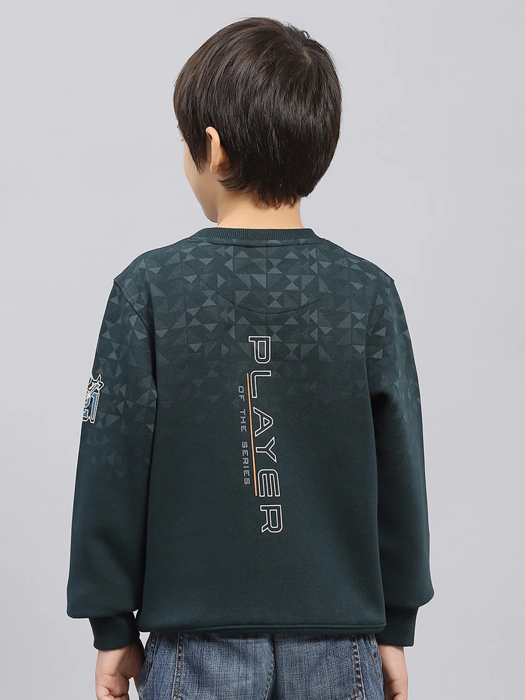 Boys Green Printed Round Neck Full Sleeve Sweatshirt - Image 5