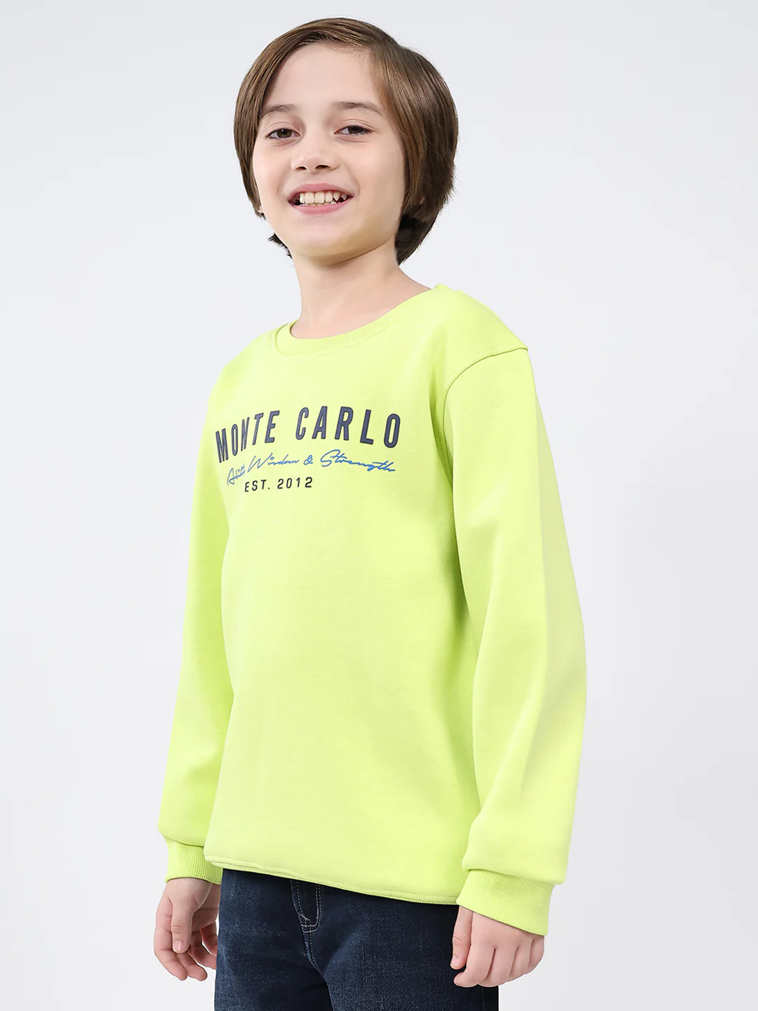 Boys Green Printed Round Neck Full Sleeve Sweatshirt - Image 3