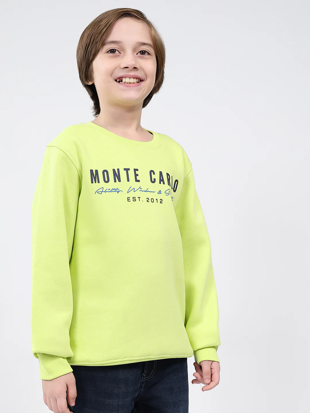 Boys Green Printed Round Neck Full Sleeve Sweatshirt - Image 4