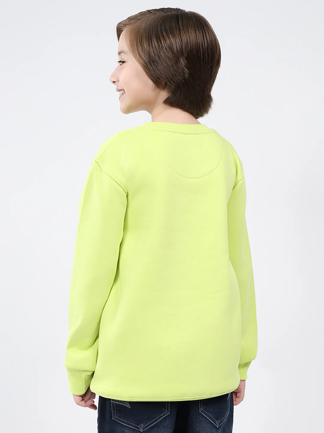 Boys Green Printed Round Neck Full Sleeve Sweatshirt - Image 5