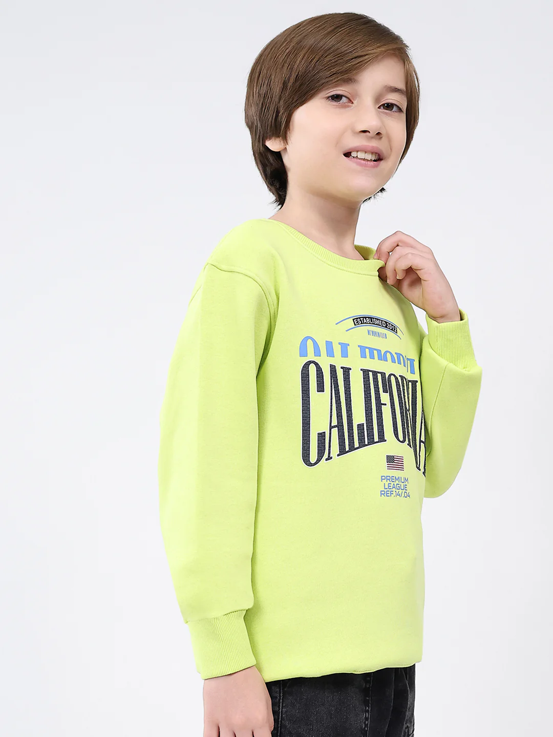 Boys Green Printed Round Neck Full Sleeve Sweatshirt - Image 4