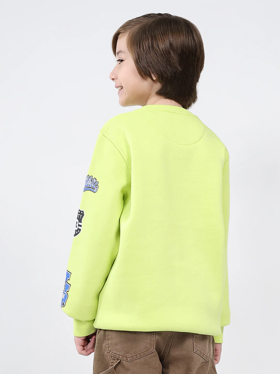 Boys Green Printed Round Neck Full Sleeve Sweatshirt - Image 5
