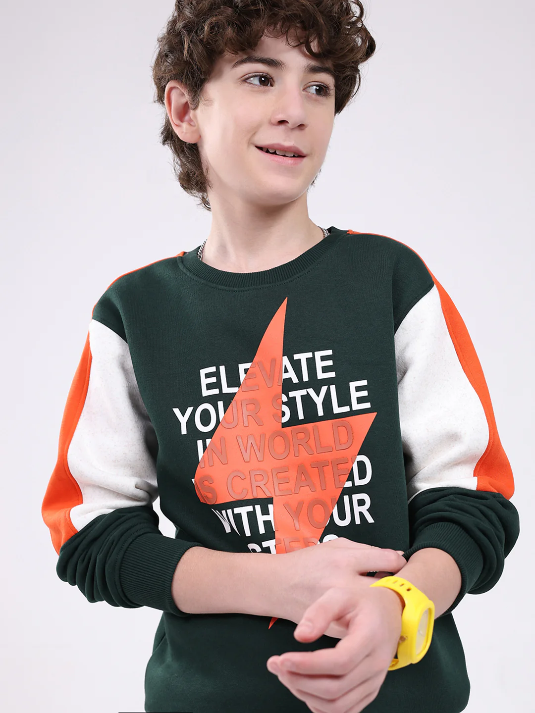 Boys Green Printed Round Neck Full Sleeve Sweatshirt - Image 7
