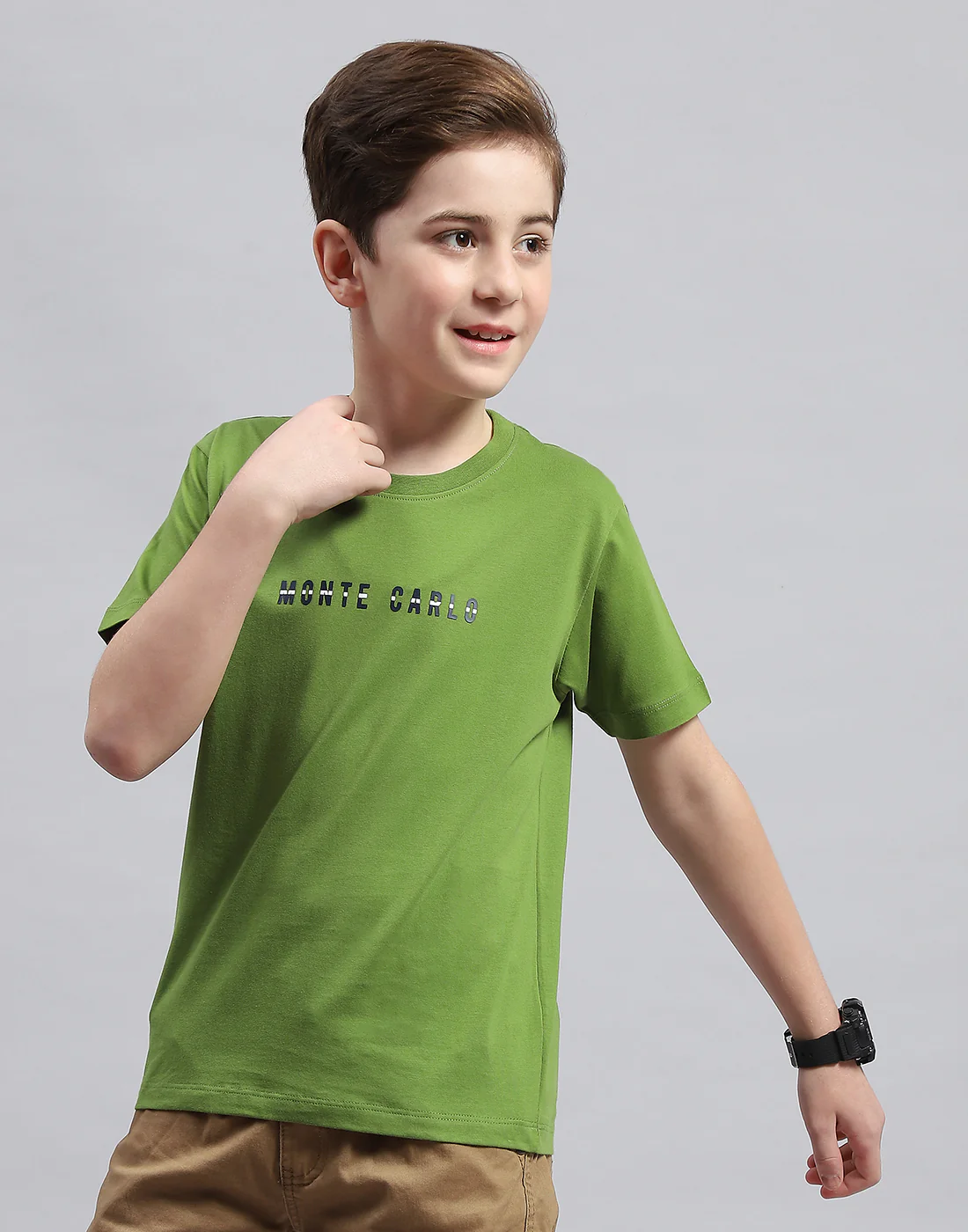 Boys Green Printed Round Neck Half Sleeve T-Shirt - Image 3