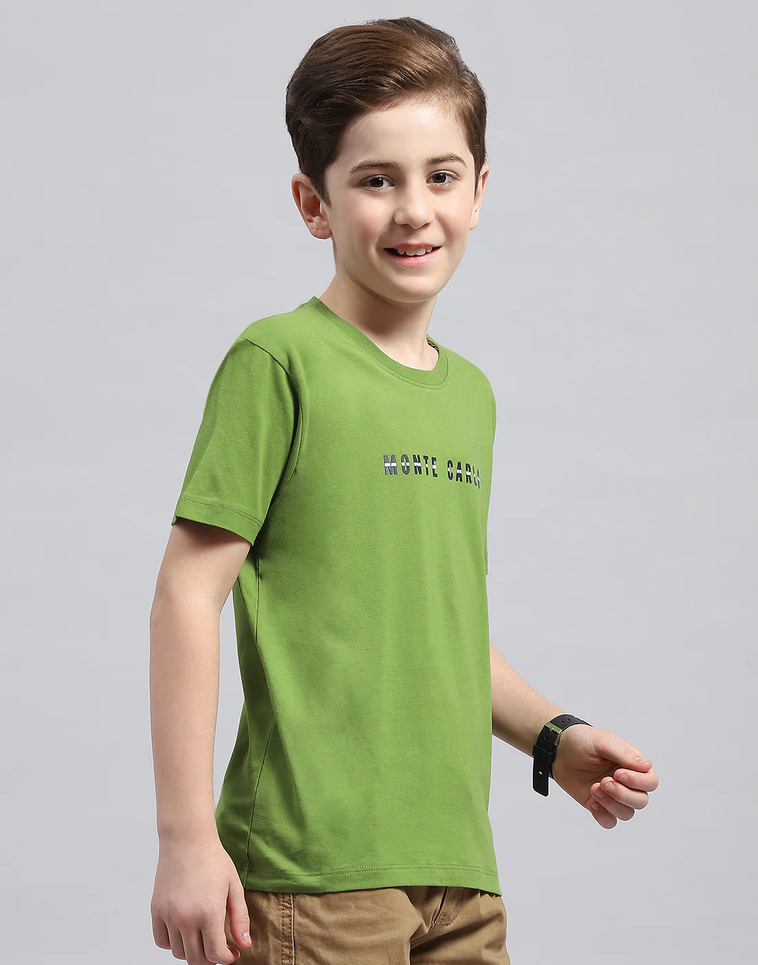 Boys Green Printed Round Neck Half Sleeve T-Shirt - Image 4
