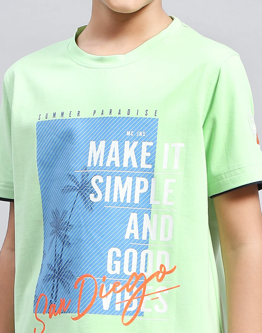 Boys Green Printed Round Neck Half Sleeve T-Shirt - Image 6