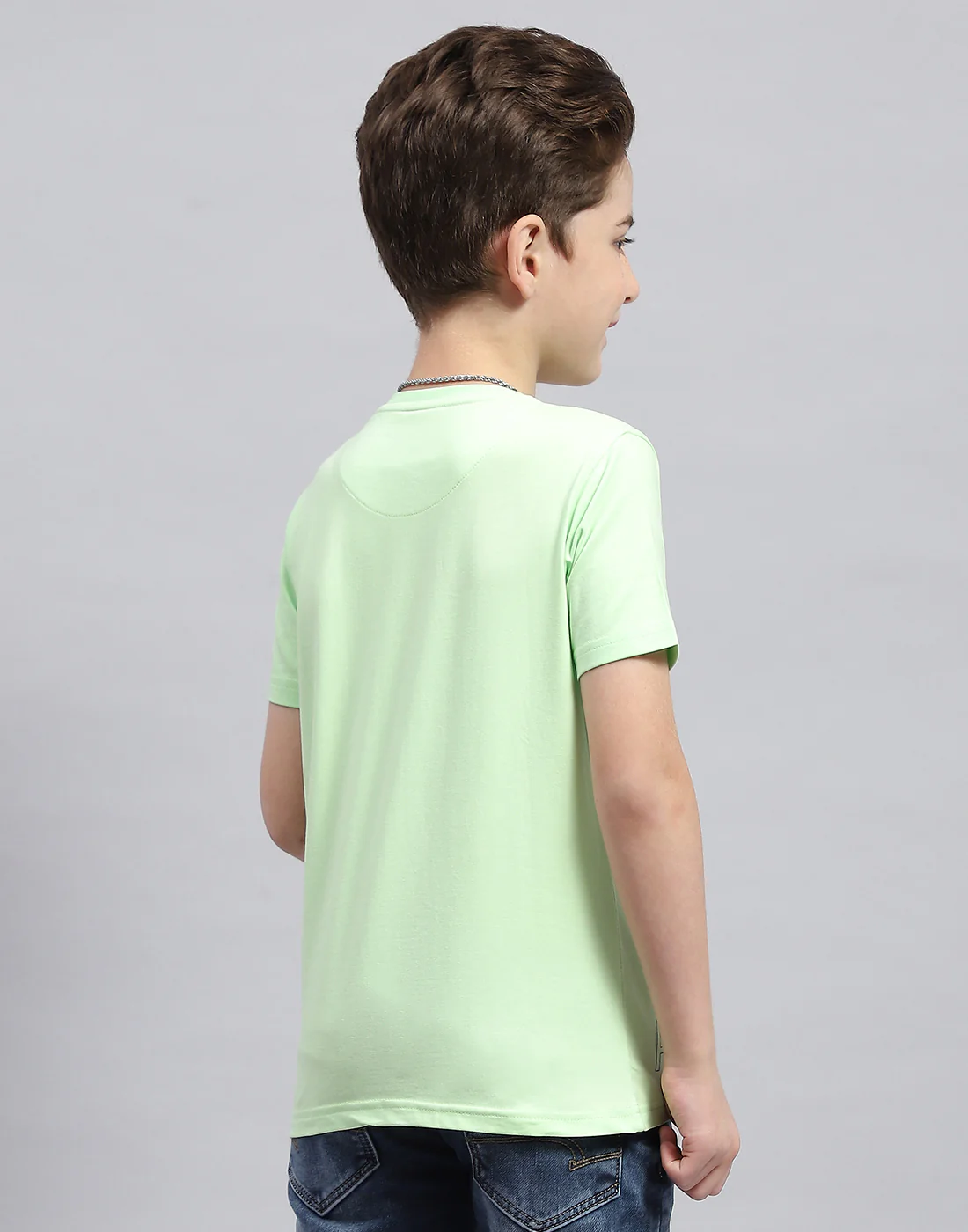 Boys Green Printed Round Neck Half Sleeve T-Shirt - Image 5