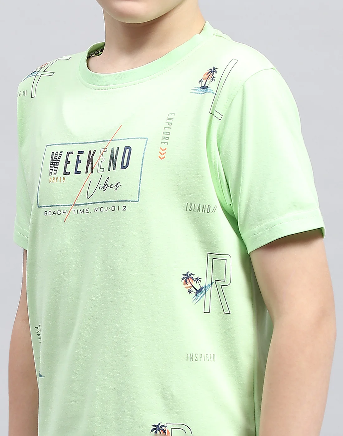 Boys Green Printed Round Neck Half Sleeve T-Shirt - Image 6