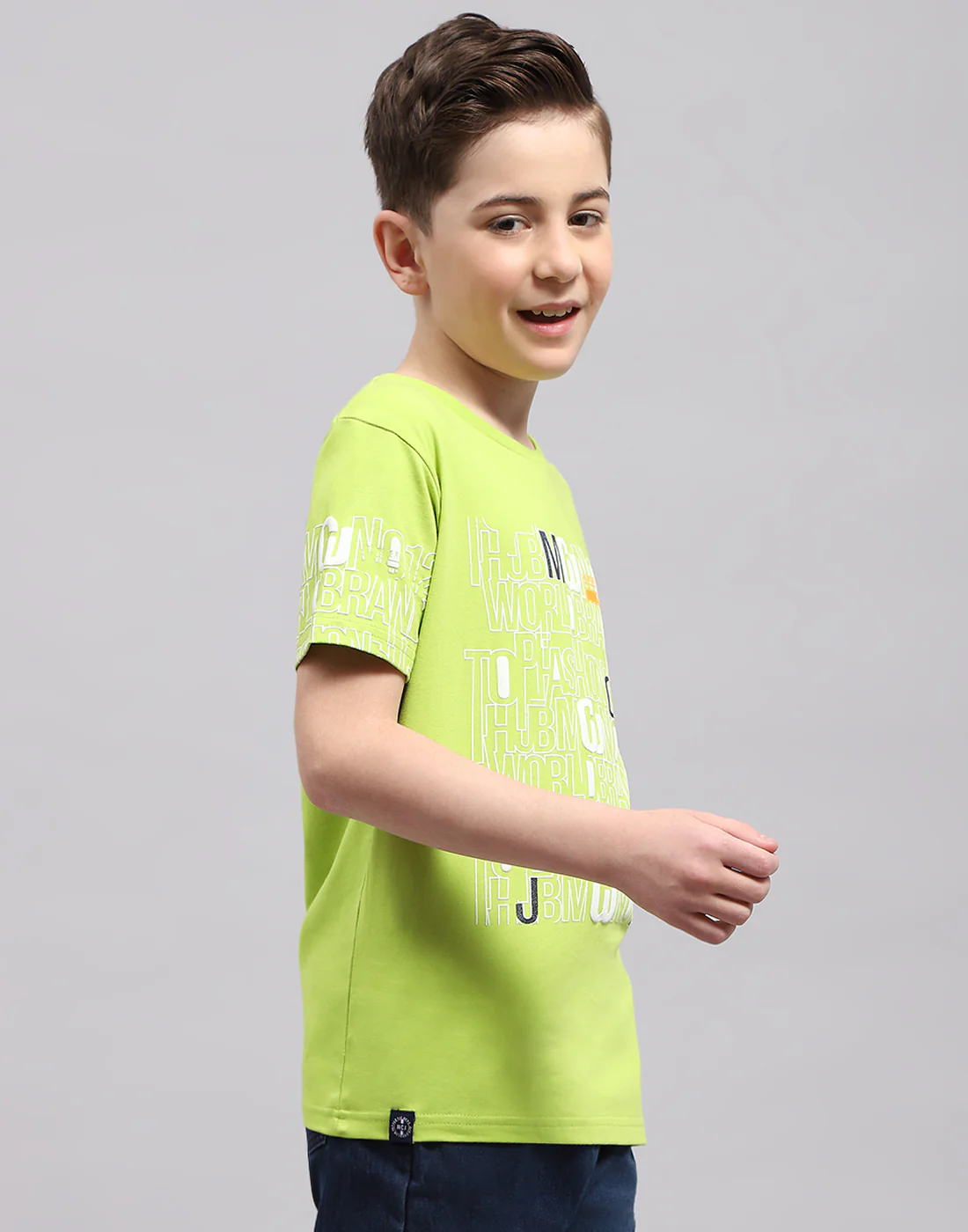 Boys Green Printed Round Neck Half Sleeve T-Shirt - Image 4