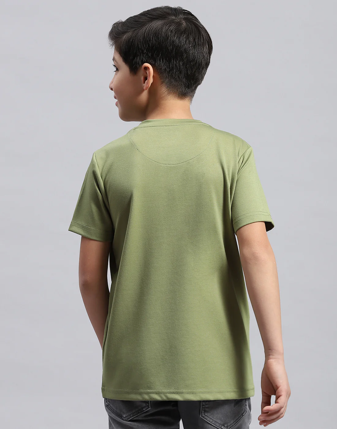 Boys Green Printed Round Neck Half Sleeve T-Shirt - Image 5